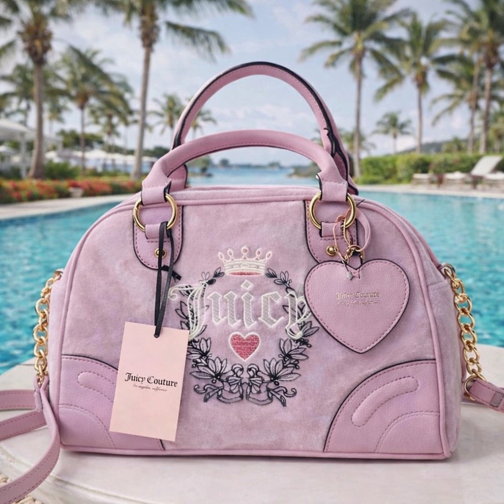 Juicy Couture Heritage Bowler Bag – Lavender Velour Satchel (New With Tags) 💜